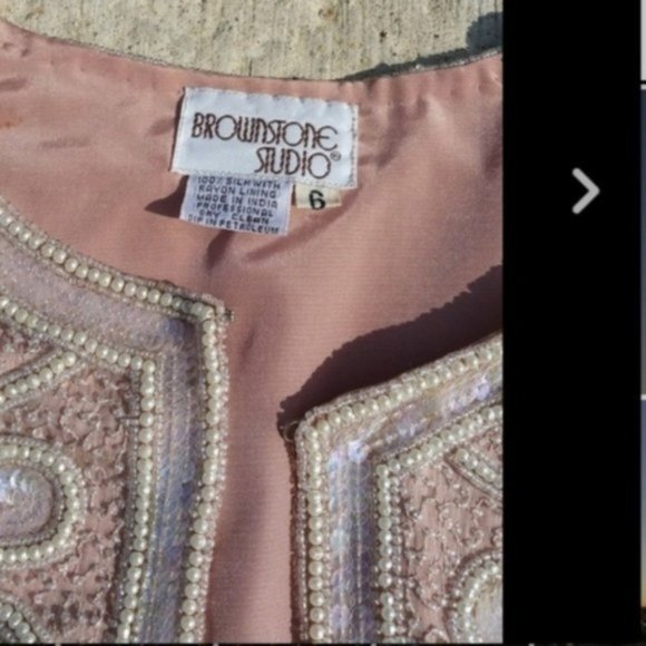 SOLD Vintage Blazer Jacket Blush Sequins Beaded Size 6 - Picture 3 of 7